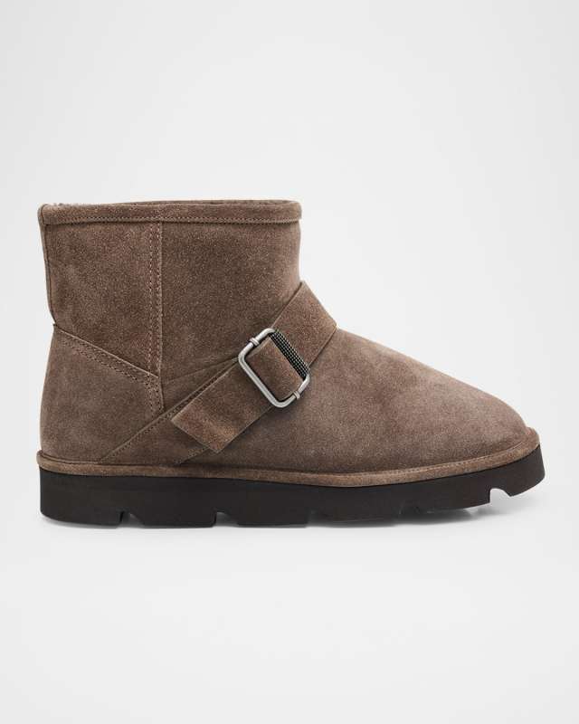 Suede Shearling-Lined Ankle Boots